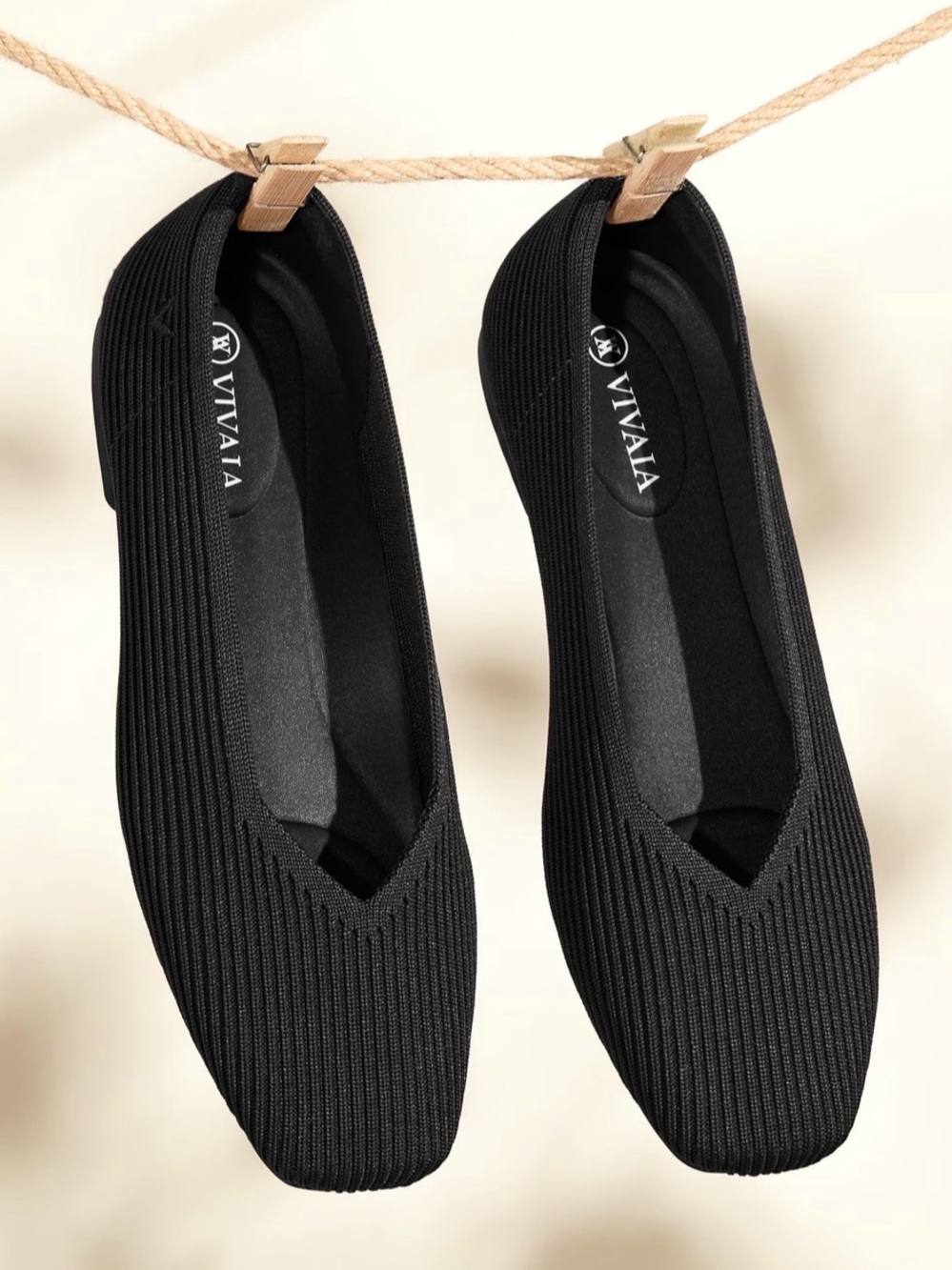 Vivaia Margot 2.0 Square Toe V-Cut Flats Black Comfy Casual Size 40.5 EU 9-9.5U
